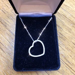 14k White Gold Diamond Open Heart Necklace